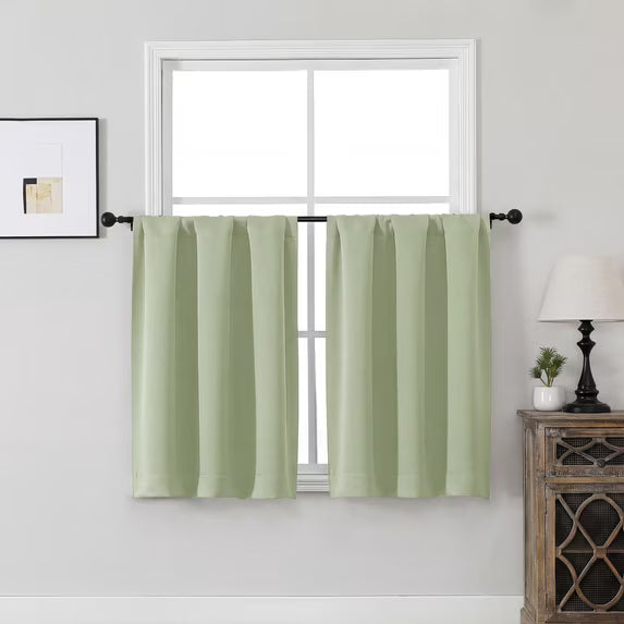 MKHILL Vela Blackout Tier Curtains 24 Inch 2 Panels, Light Green