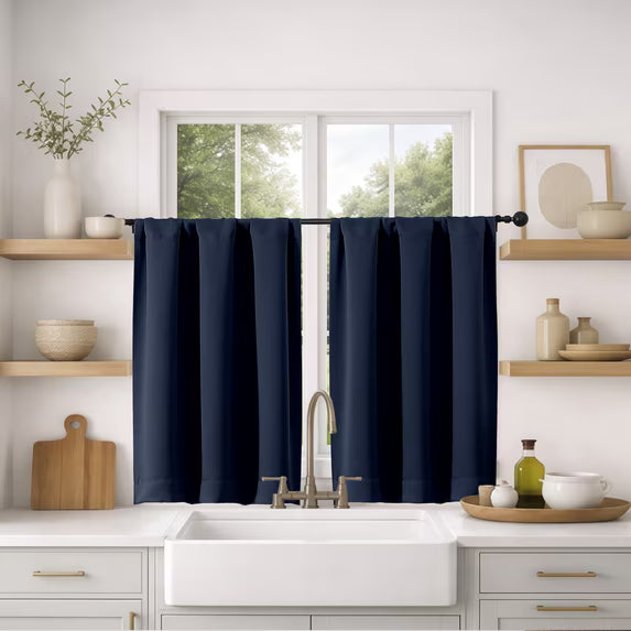 MKHILL Vela Navy Short Blackout Curtains 24 Inch Length 2 Panels