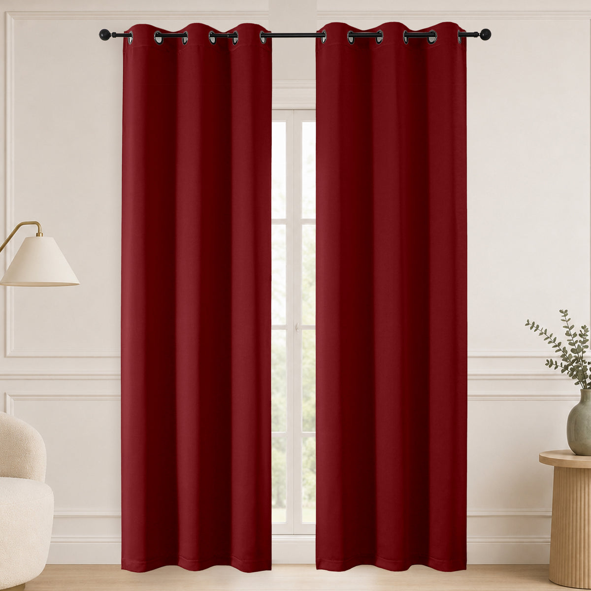 MKHILL Grommet Blackout Curtains, 2 Panels - Red - 40"W x 84"L - 2 Panels