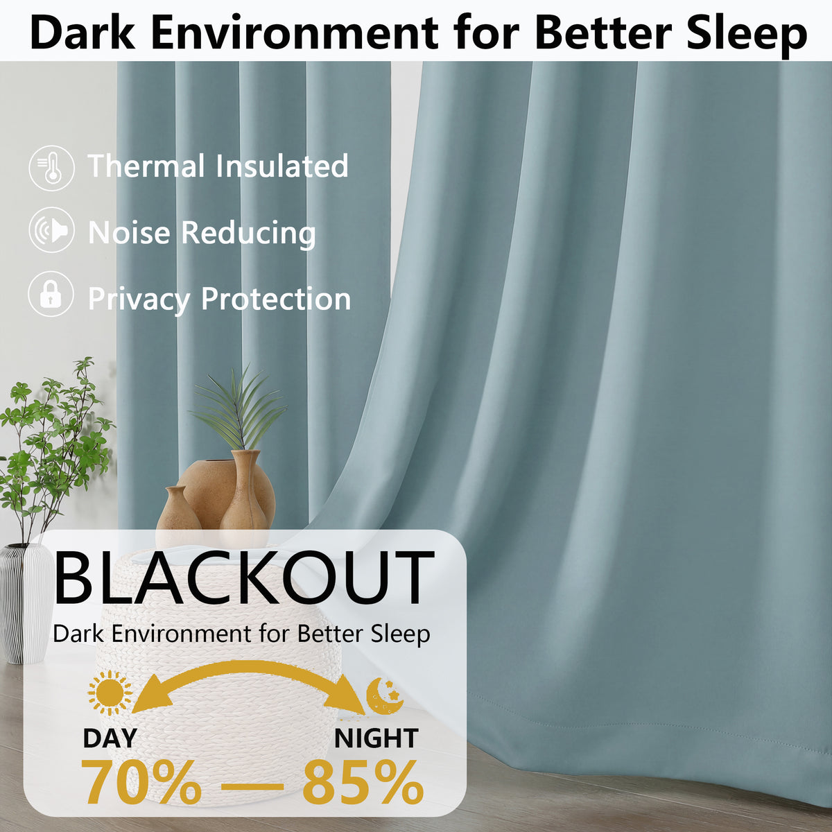 MKHILL Grommet Blackout Curtains, 2 Panels - Aqua - product detail