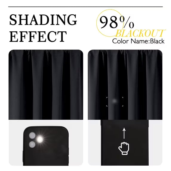 MKHILL Aether Black Blackout Curtains 2 Panels，Each 40" W x 63" L, Black