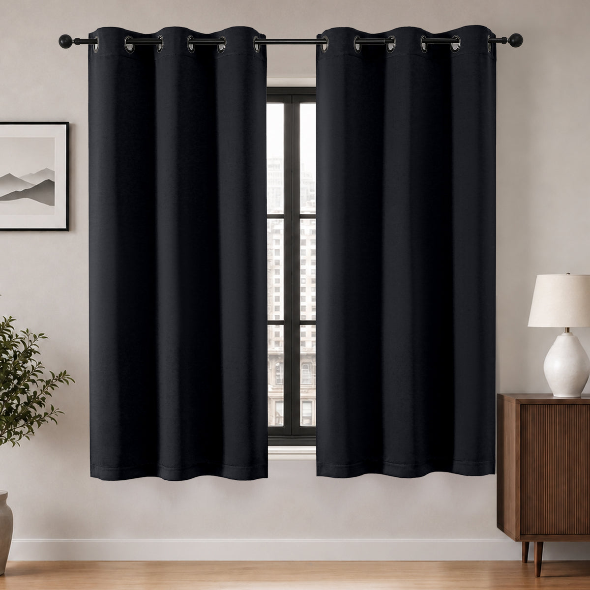 MKHILL Grommet Blackout Curtains, 2 Panels - Black - 40"W x 54"L - 2 Panels