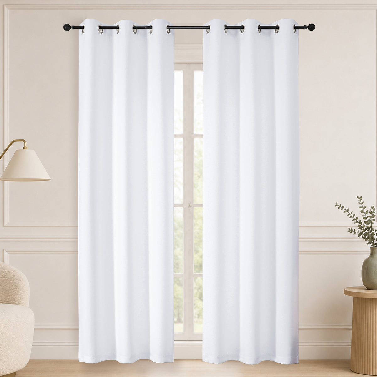 MKHILL Grommet Blackout Curtains, 2 Panels - Pure White - 40"W x 72"L - 2 Panels