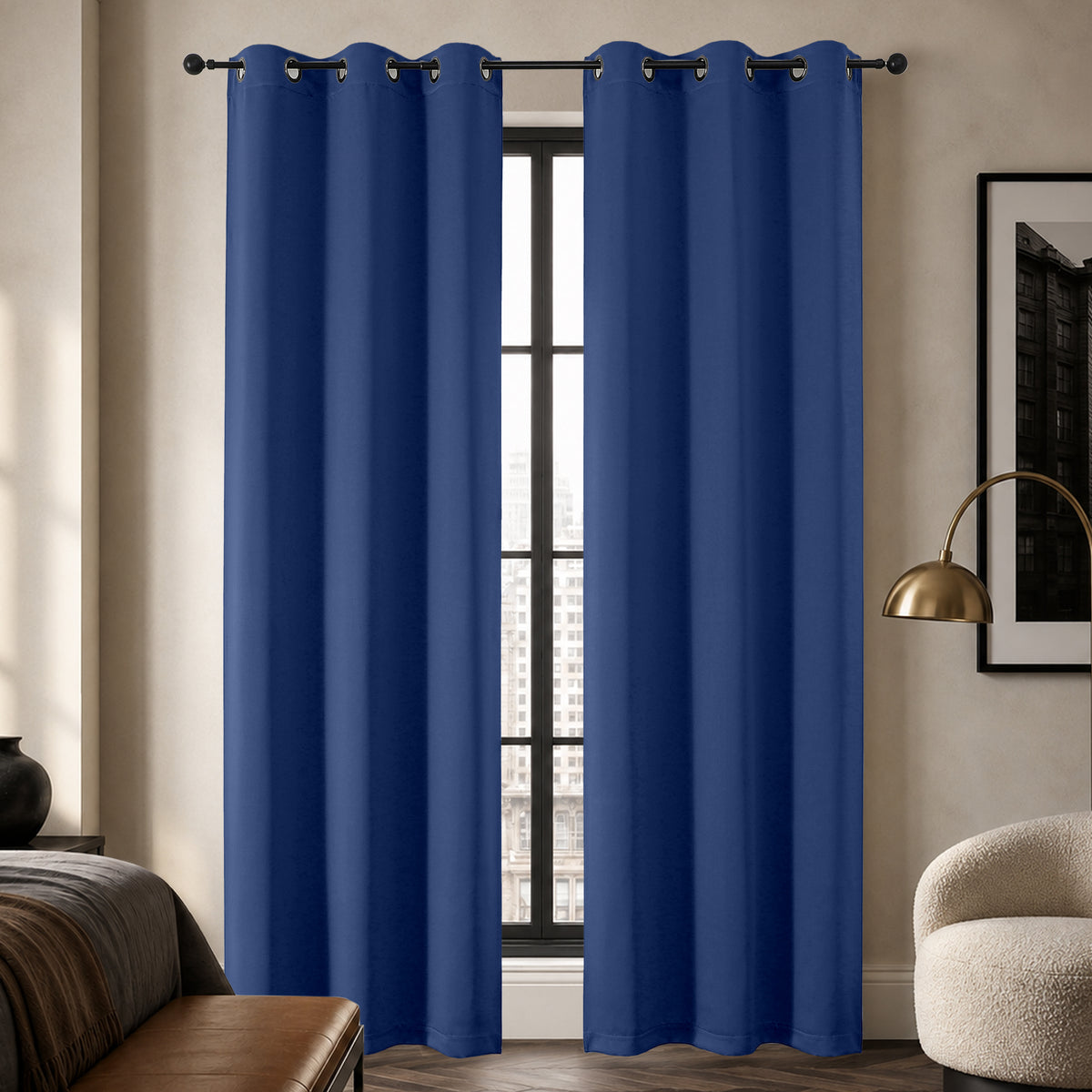 MKHILL Grommet Blackout Curtains, 2 Panels - Royal Blue - 40"W x 72"L - 2 Panels