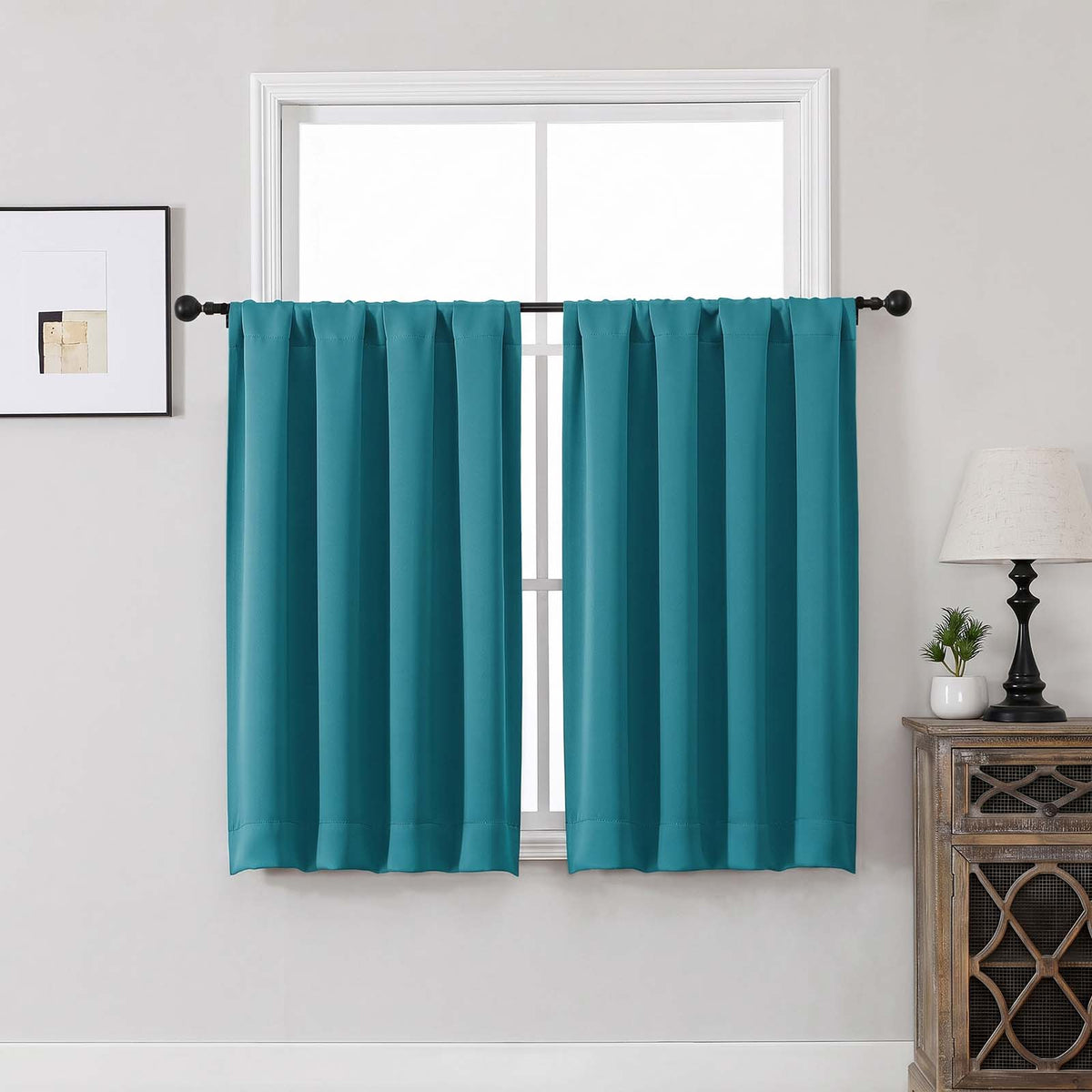 MKHILL Aether Blackout Curtains, 2 Panels - Turquoise - 40"W x 45"L - 2 Panels