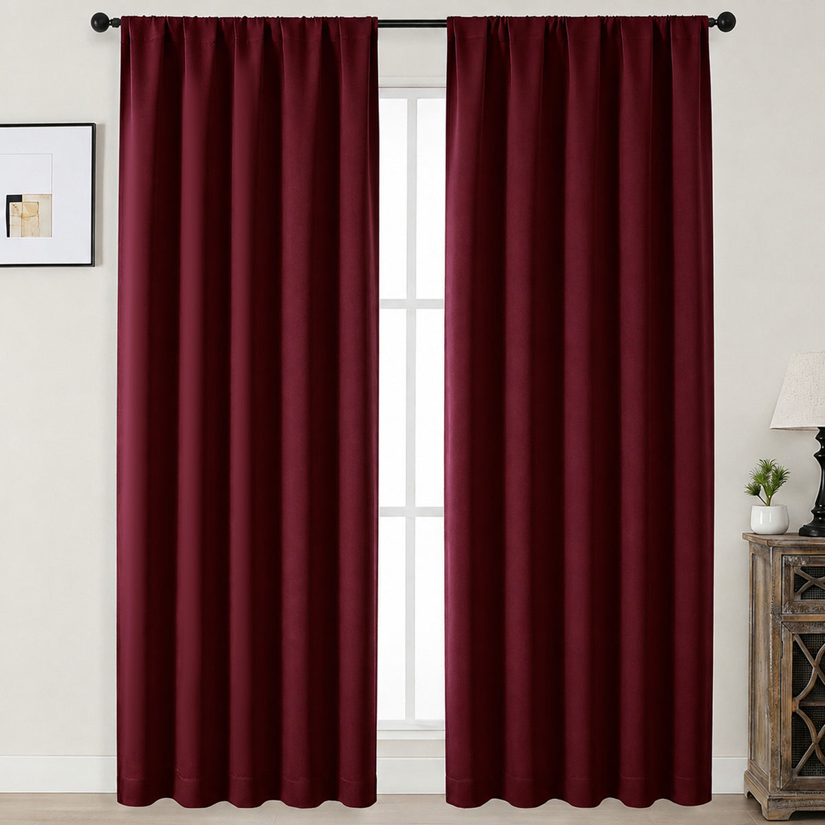 MKHILL Aether Blackout Curtains, 2 Panels - Burgundy - 50"W x 84"L - 2 Panels