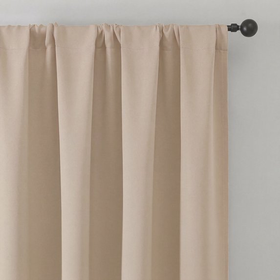 MKHILL Vela Biscotti Beige Short Blackout Curtains 24 Inch 2 Panels, Room Darkening Thermal Insulated Rod Pocket Half Window Tier Curtains for Kitchen Sink Bathroom RV Camper