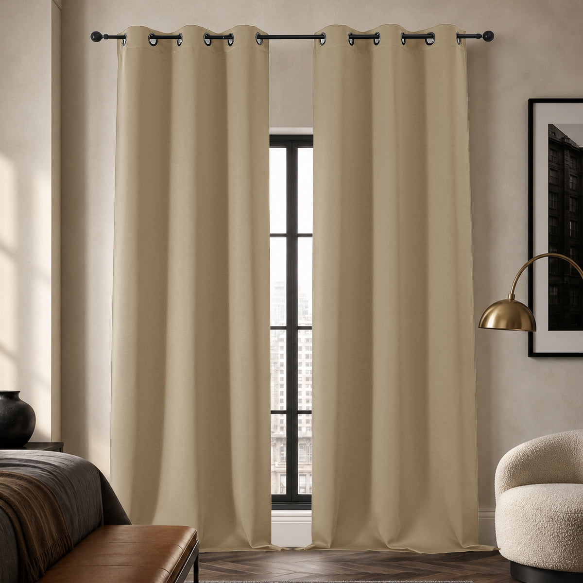 MKHILL Grommet Blackout Curtains, 2 Panels - Taupe - 40"W x 96"L - 2 Panels