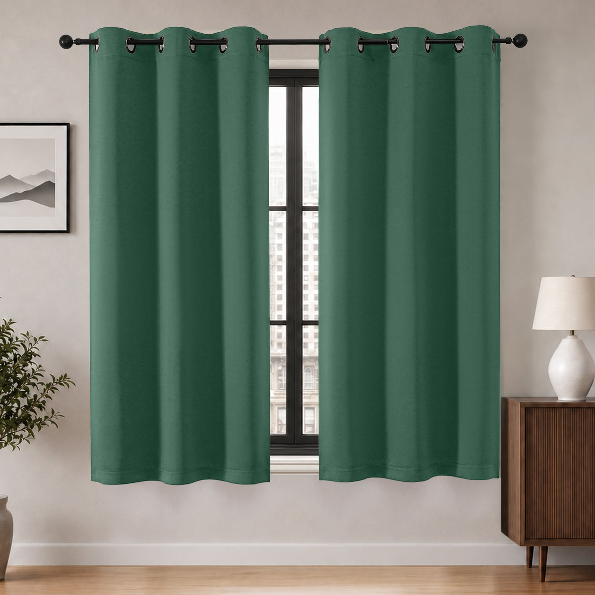 MKHILL Grommet Blackout Curtains, 2 Panels - Ever Green - 40"W x 63"L - 2 Panels
