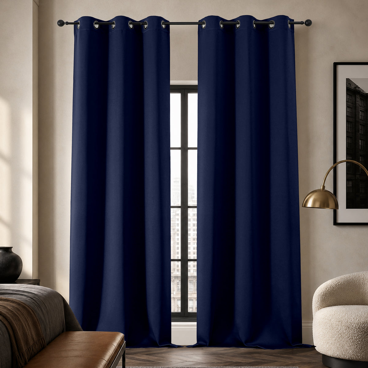 MKHILL Grommet Blackout Curtains, 2 Panels - Navy - 40"W x 96"L - 2 Panels