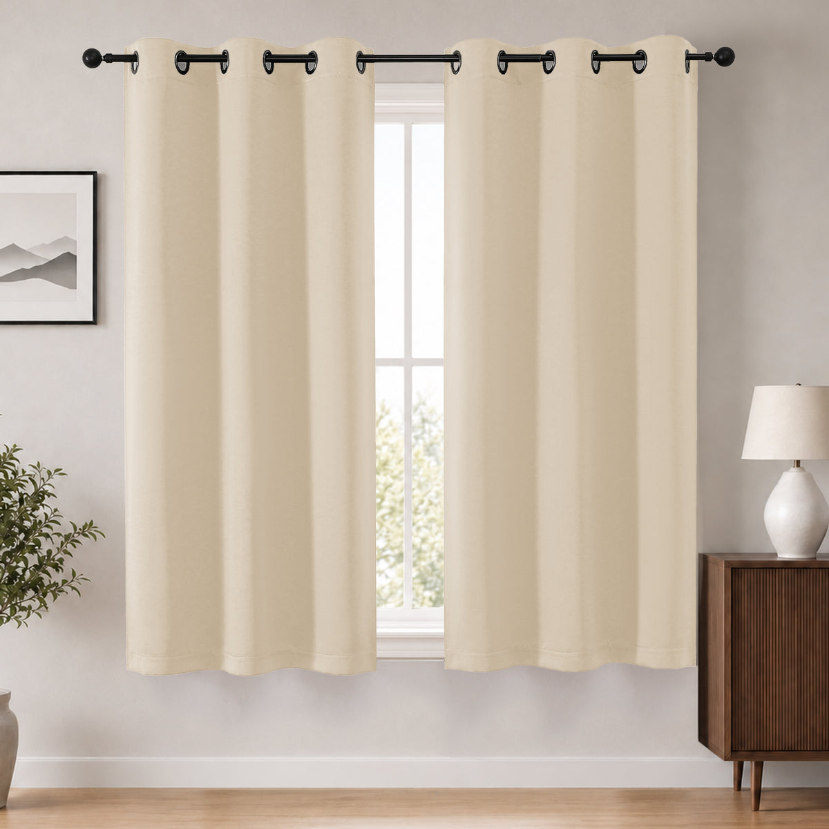 MKHILL Grommet Blackout Curtains, 2 Panels - Biscotti Beige - 40"W x 63"L - 2 Panels