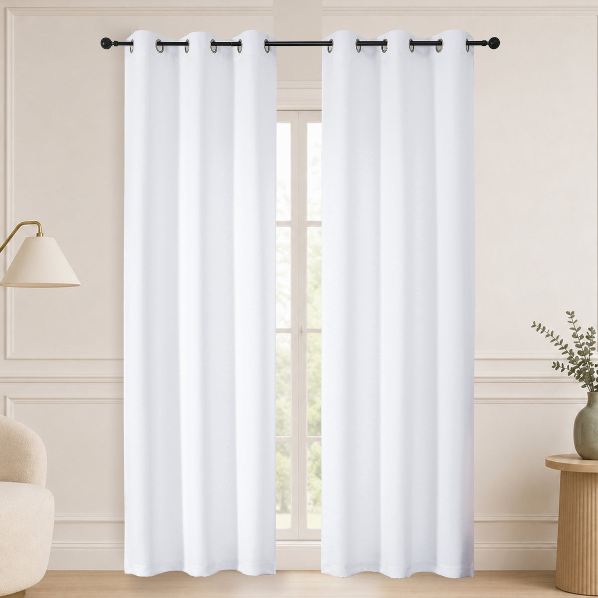 MKHILL Grommet Blackout Curtains, 2 Panels - Pure White - 40"W x 84"L - 2 Panels