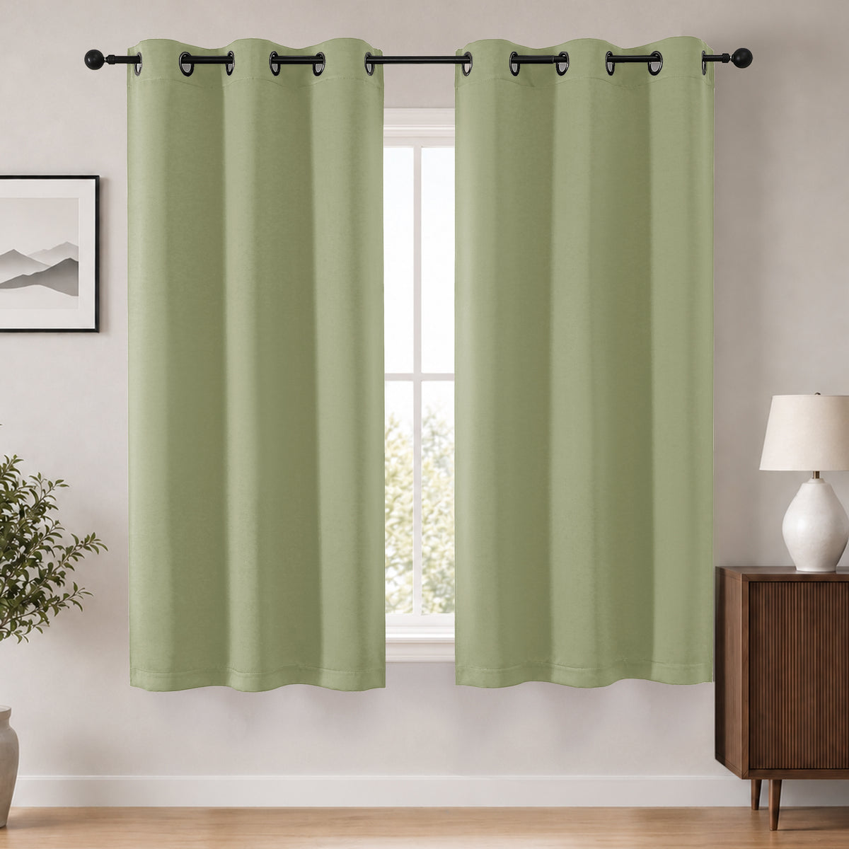 MKHILL Grommet Blackout Curtains, 2 Panels - Sage Green - 40"W x 54"L - 2 Panels