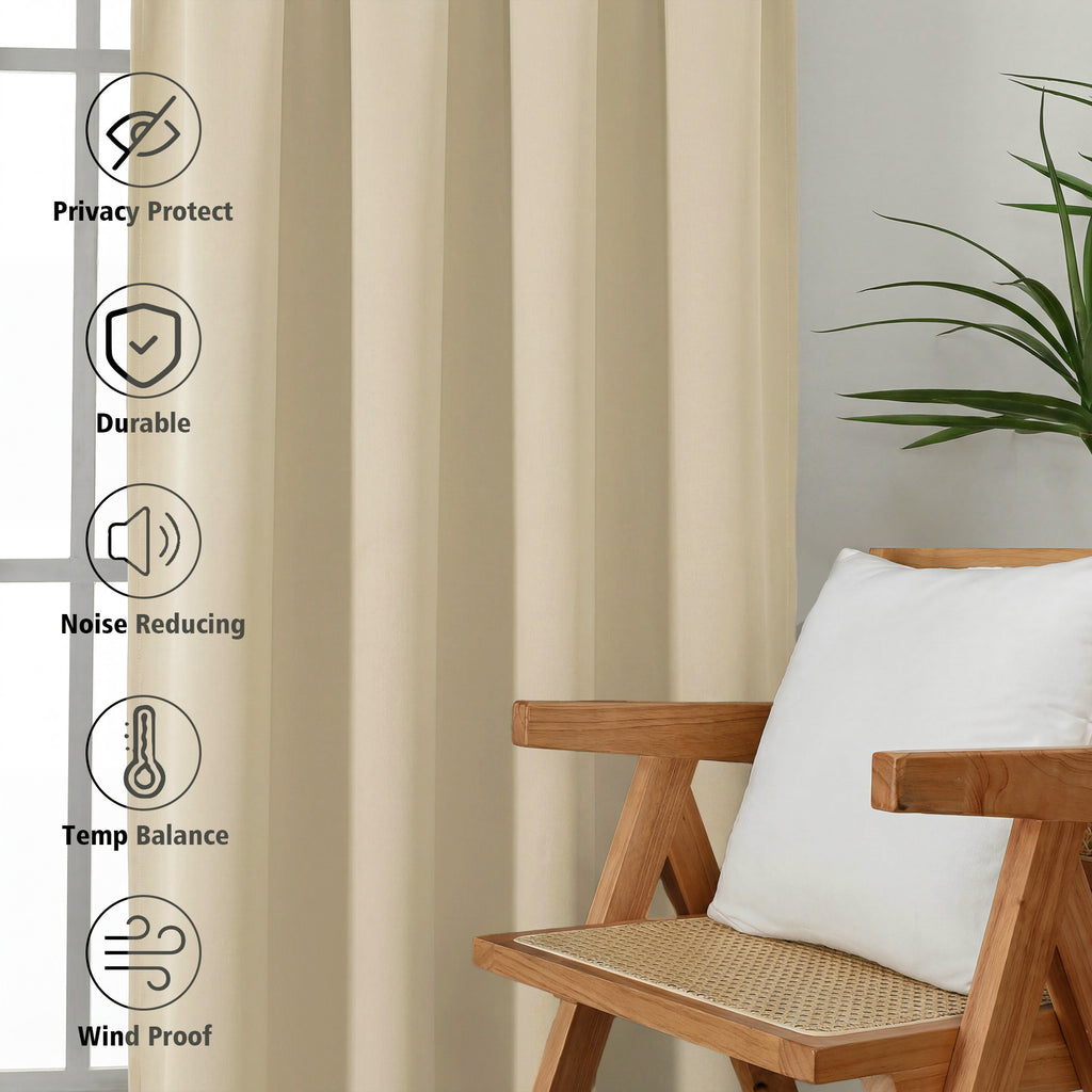 MKHILL Grommet Blackout Curtains, 2 Panels - Biscotti Beige - product detail