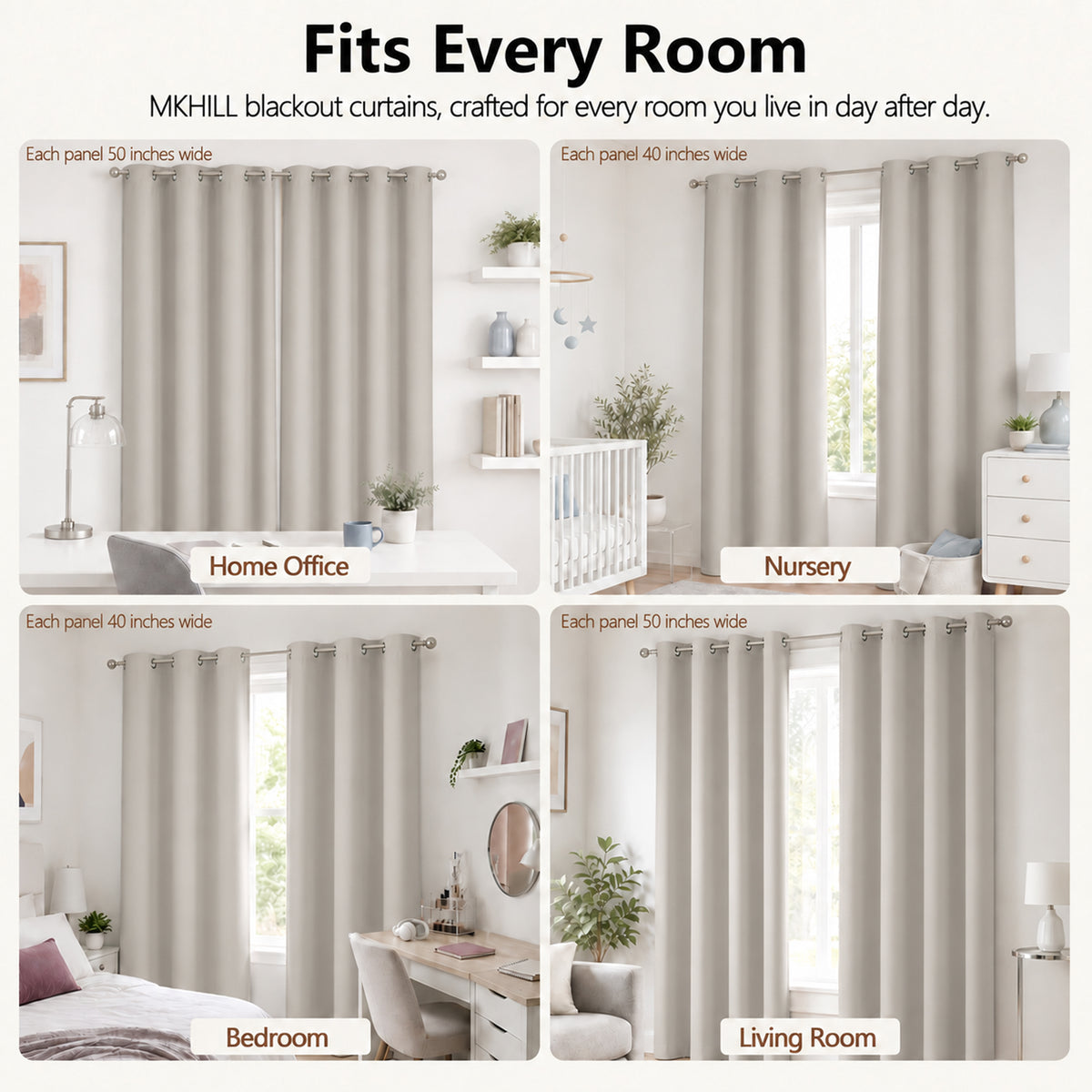 MKHILL Grommet Blackout Curtains, 2 Panels - Stone - product detail