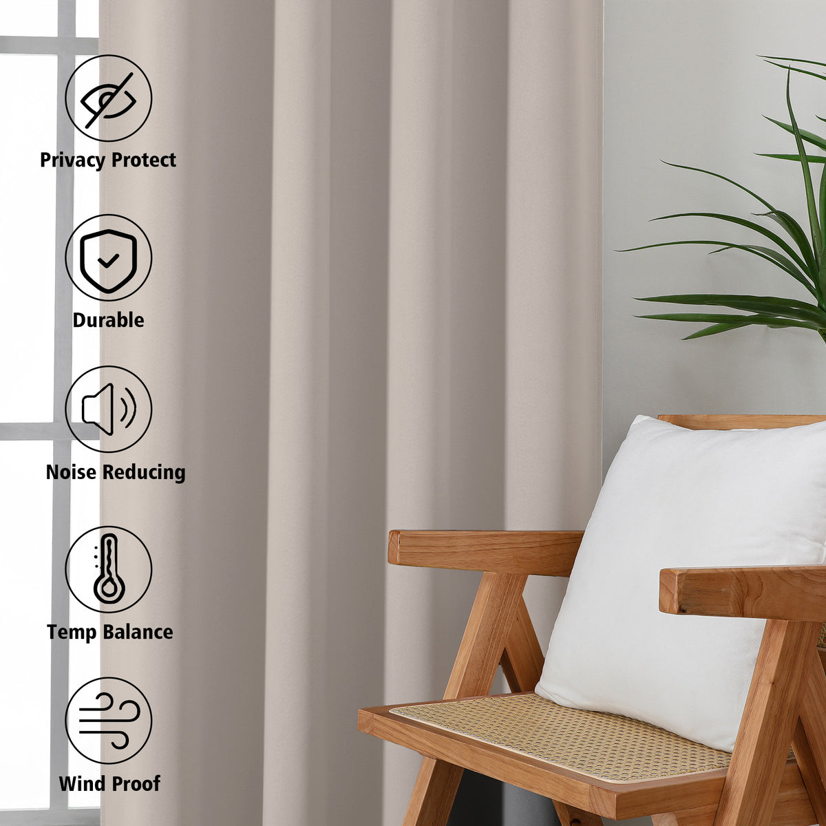 MKHILL Grommet Blackout Curtains, 2 Panels - Stone - product detail