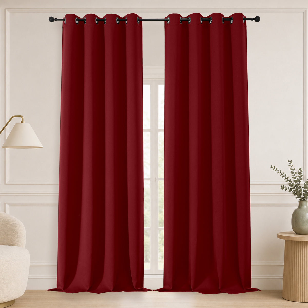 MKHILL Grommet Blackout Curtains, 2 Panels - Red - 50"W x 108"L - 2 Panels
