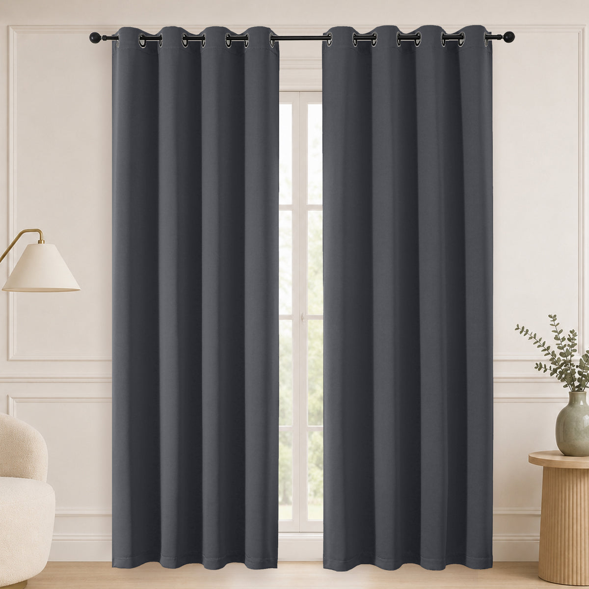 MKHILL Grommet Blackout Curtains, 2 Panels - Charcoal - 50"W x 84"L - 2 Panels