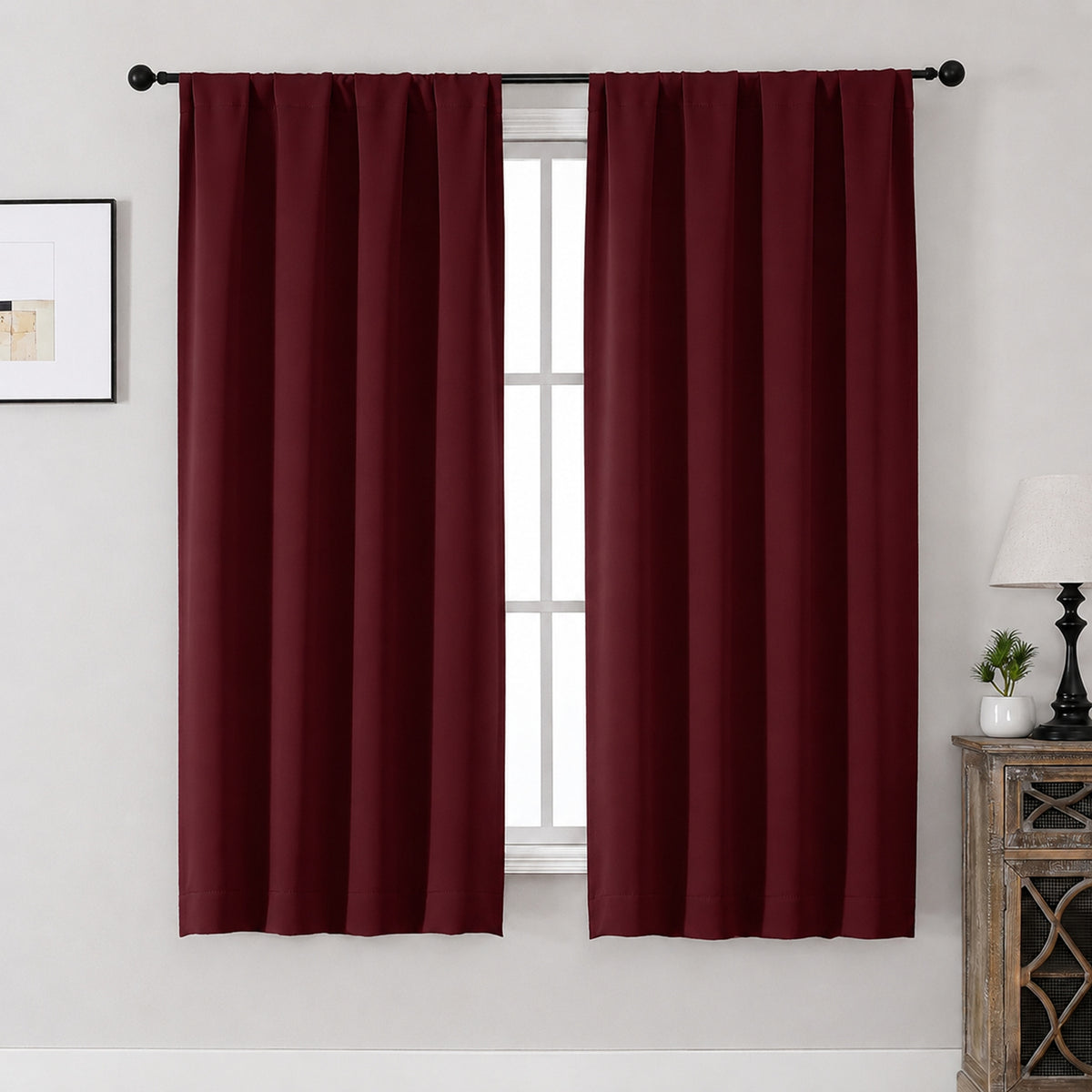 MKHILL Aether Blackout Curtains, 2 Panels - Burgundy - 40"W x 63"L - 2 Panels