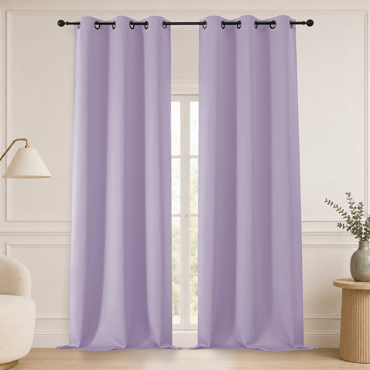MKHILL Grommet Blackout Curtains, 2 Panels - Lavender - 40"W x 96"L - 2 Panels