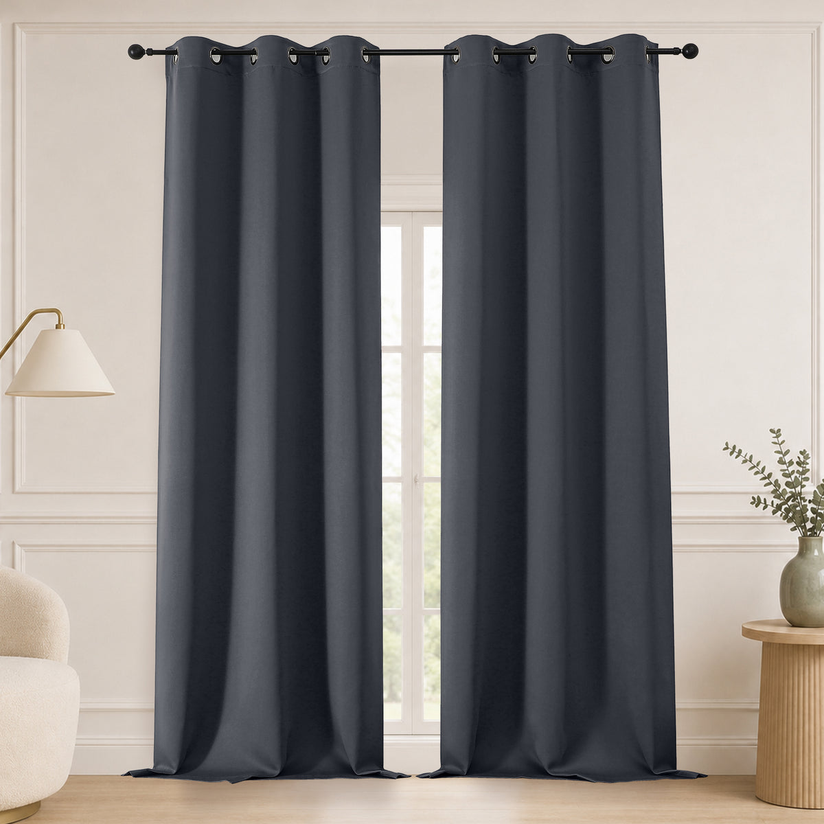 MKHILL Grommet Blackout Curtains, 2 Panels - Charcoal - 40"W x 96"L - 2 Panels