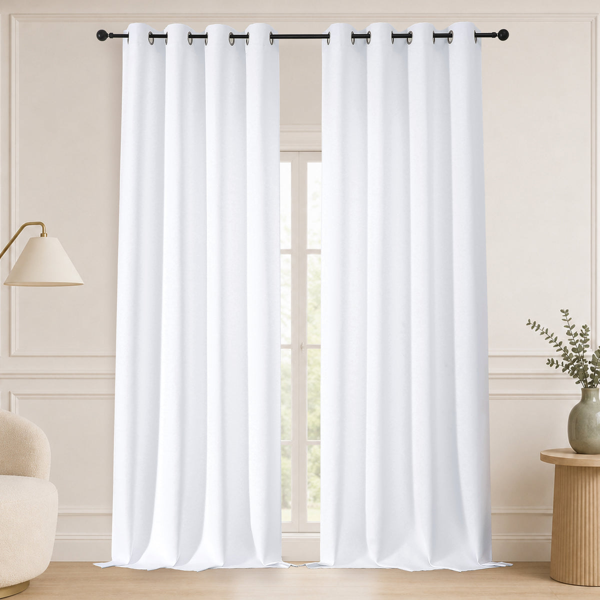MKHILL Grommet Blackout Curtains, 2 Panels - Pure White - 50"W x 108"L - 2 Panels