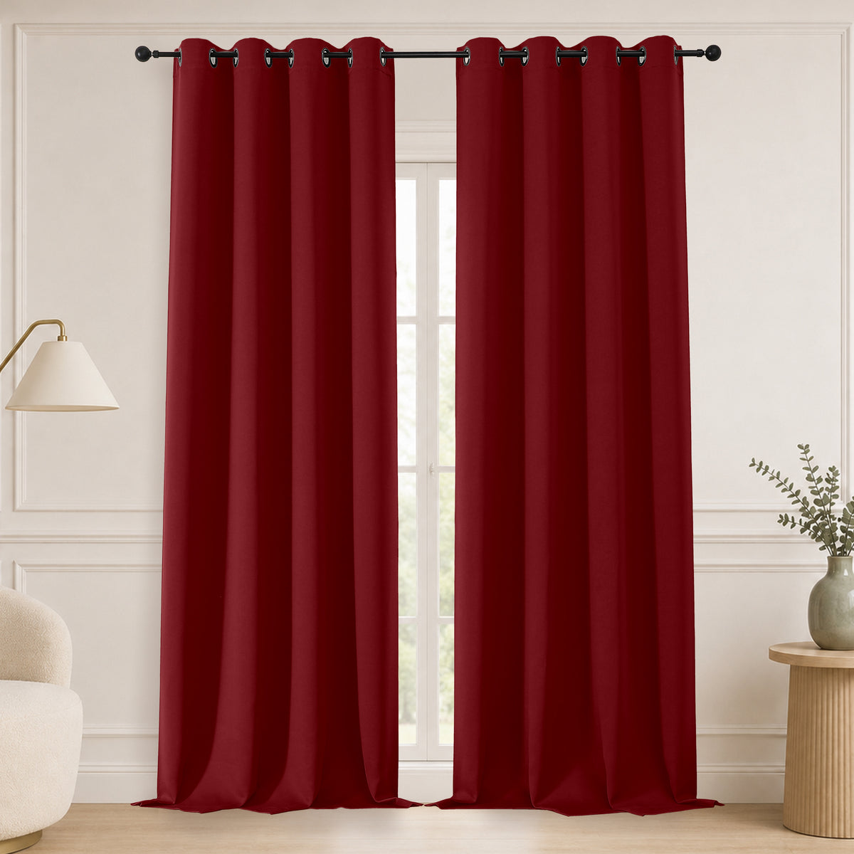MKHILL Grommet Blackout Curtains, 2 Panels - Red - 50"W x 96"L - 2 Panels
