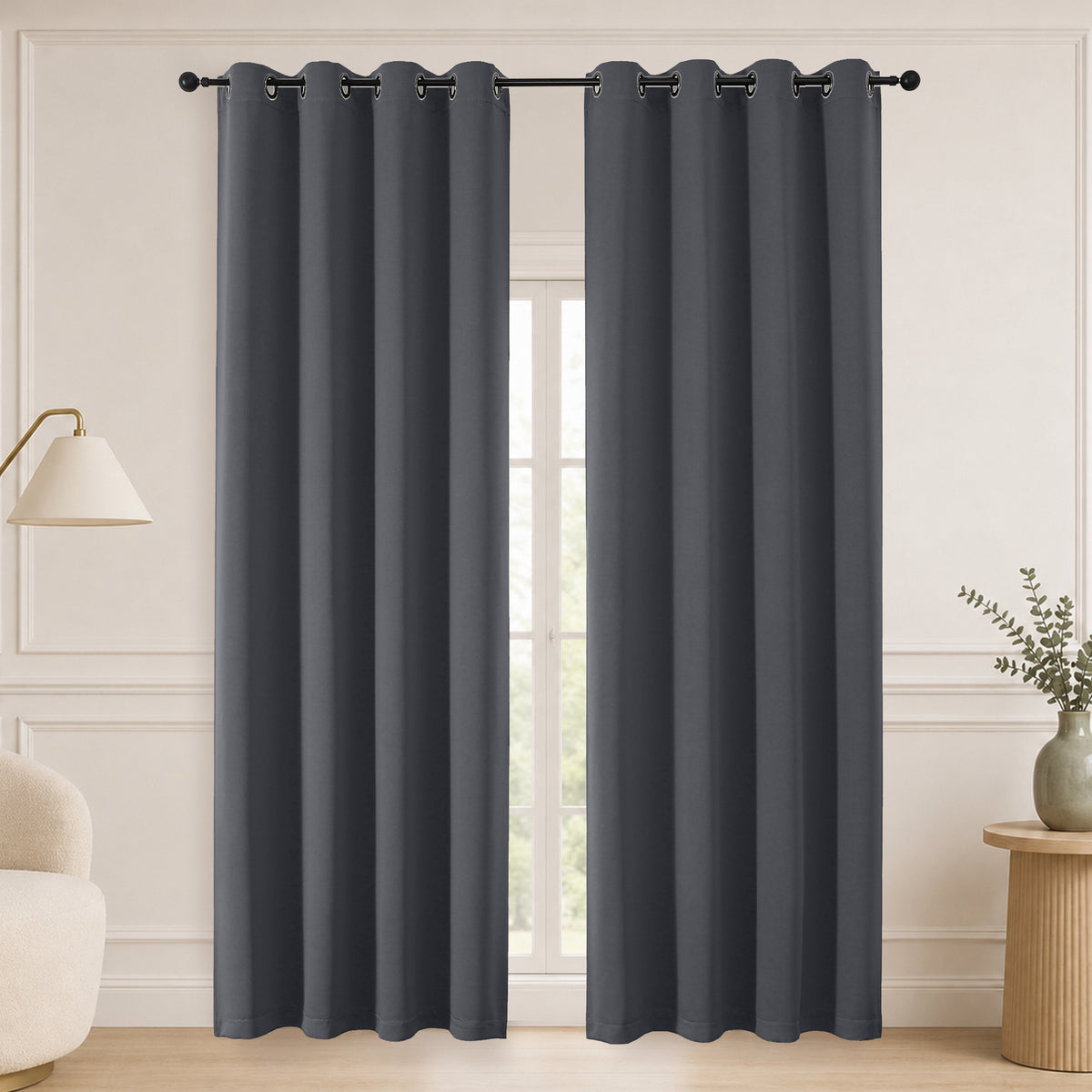 MKHILL Grommet Blackout Curtains, 2 Panels - Charcoal - 50"W x 90"L - 2 Panels