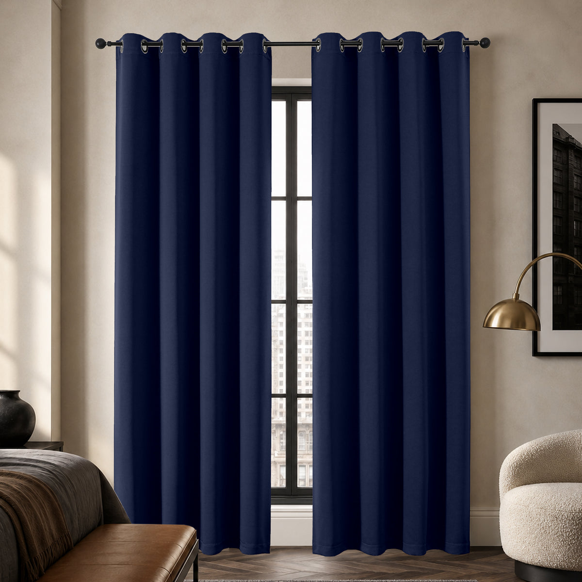 MKHILL Grommet Blackout Curtains, 2 Panels - Navy - 50"W x 84"L - 2 Panels