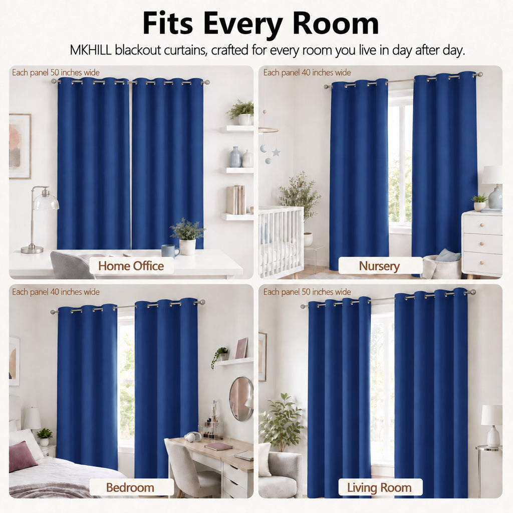 MKHILL Grommet Blackout Curtains, 2 Panels - Royal Blue - product detail