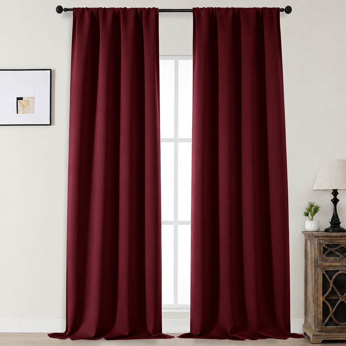 MKHILL Aether Blackout Curtains, 2 Panels - Burgundy - 50"W x 120"L - 2 Panels