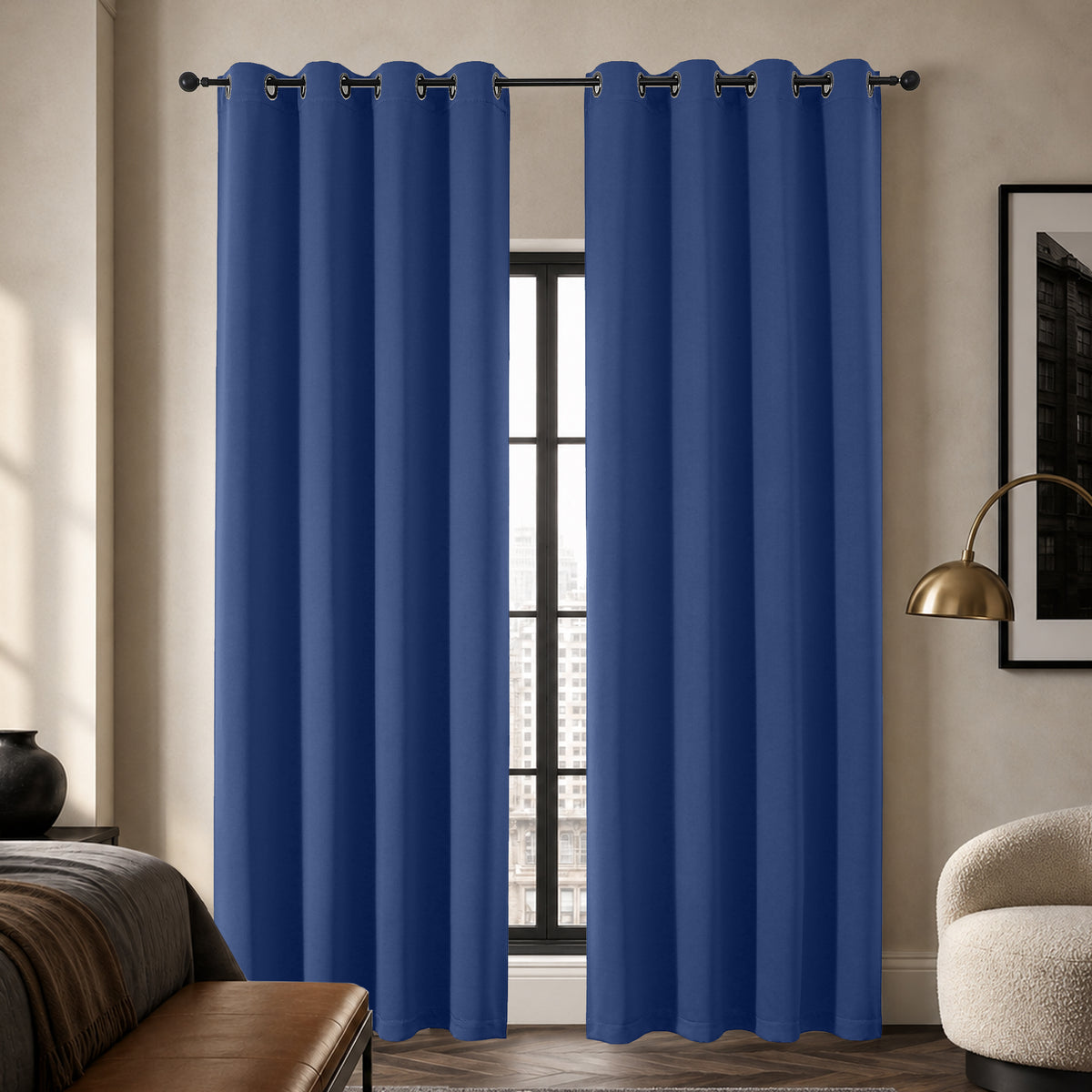 MKHILL Grommet Blackout Curtains, 2 Panels - Royal Blue - 50"W x 90"L - 2 Panels