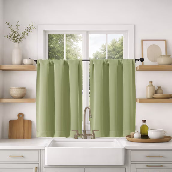 MKHILL Vela Sage Green Short Blackout Curtains 24 Inch 2 Panels Set