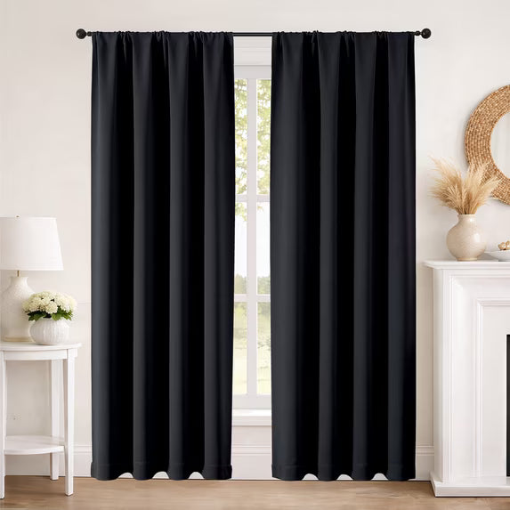 MKHILL Aether Black Blackout Curtains 2 Panels，Each 40" W x 63" L, Black