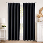 MKHILL Aether Black Blackout Curtains 2 Panels，Each 40" W x 63" L, Black