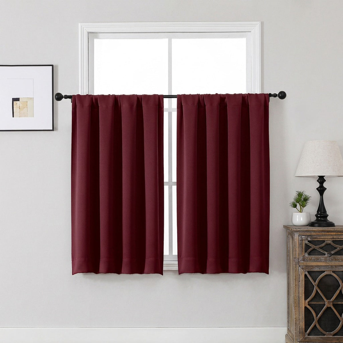 MKHILL Aether Blackout Curtains, 2 Panels - Burgundy - 40"W x 45"L - 2 Panels