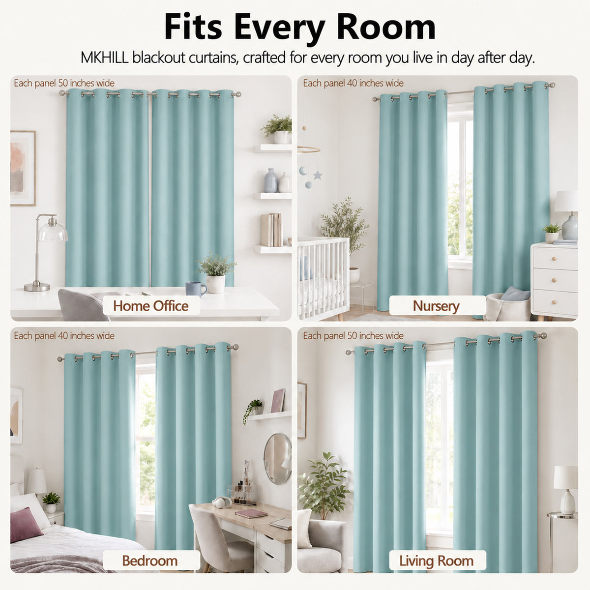 MKHILL Grommet Blackout Curtains, 2 Panels - Aqua - product detail