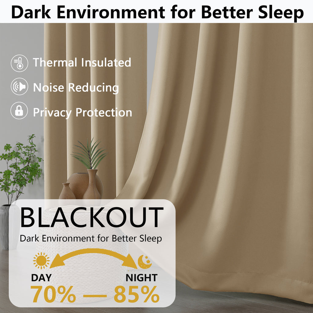 MKHILL Grommet Blackout Curtains, 2 Panels - Taupe - product detail