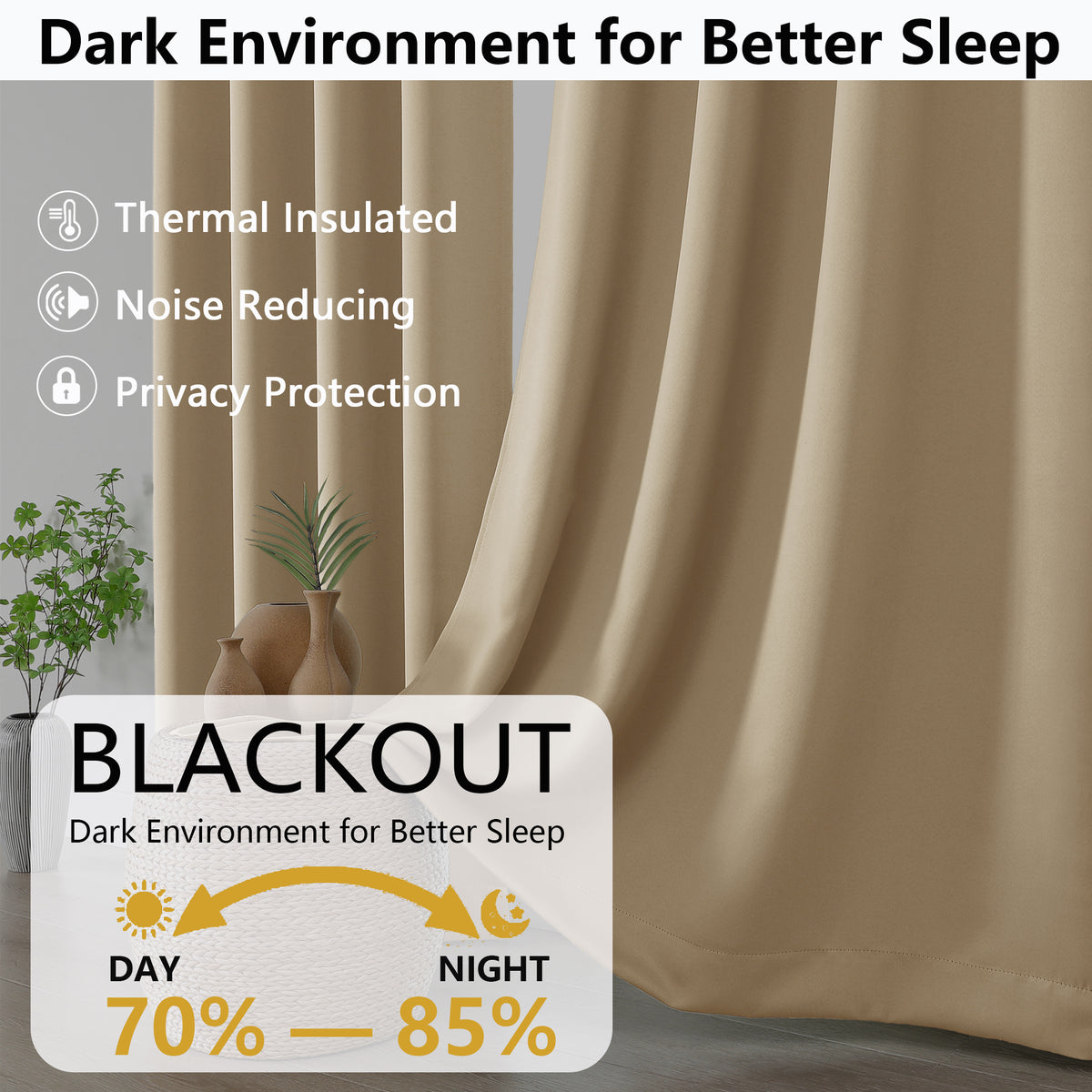MKHILL Grommet Blackout Curtains, 2 Panels - Taupe - product detail