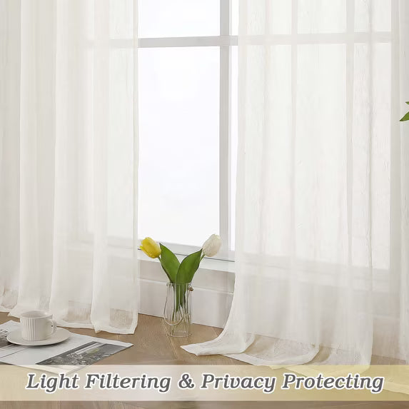 MKHILL 42x84 Ivory Crushed Sheer Curtains 2 Panels Set