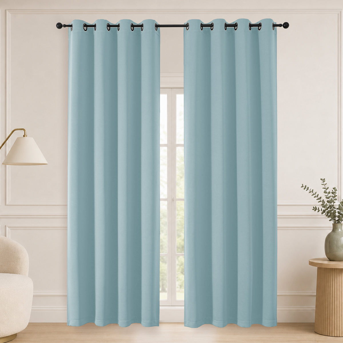 MKHILL Grommet Blackout Curtains, 2 Panels - Aqua - 50"W x 90"L - 2 Panels