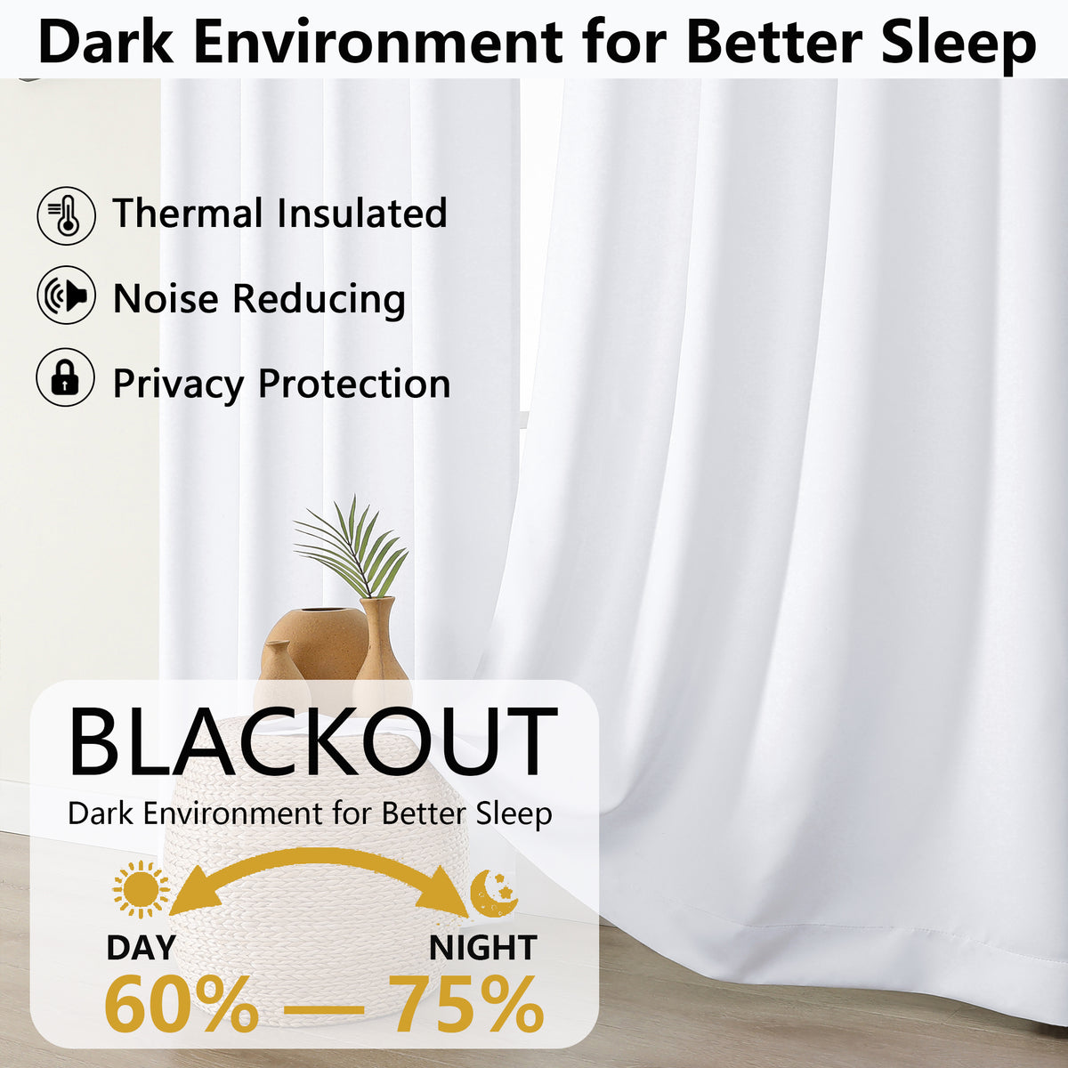 MKHILL Grommet Blackout Curtains, 2 Panels - Pure White - product detail