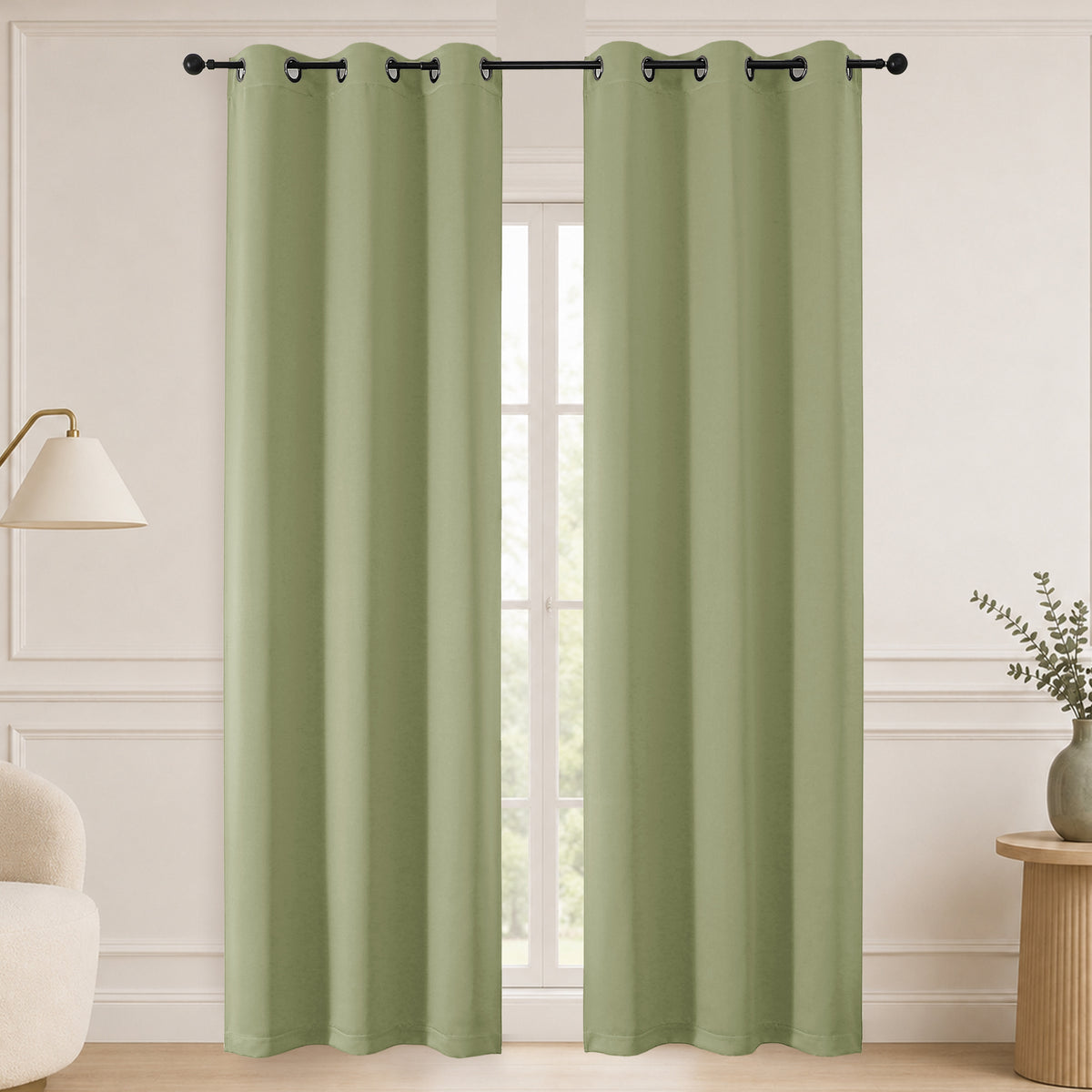 MKHILL Grommet Blackout Curtains, 2 Panels - Sage Green - 40"W x 84"L - 2 Panels