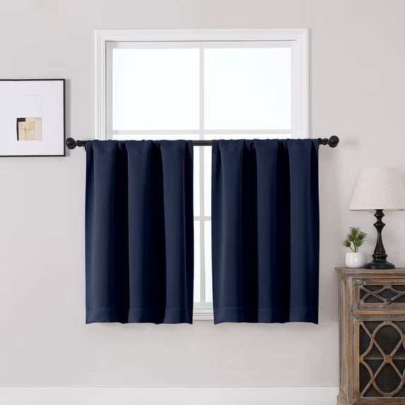 MKHILL Vela Navy Short Blackout Curtains 24 Inch Length 2 Panels