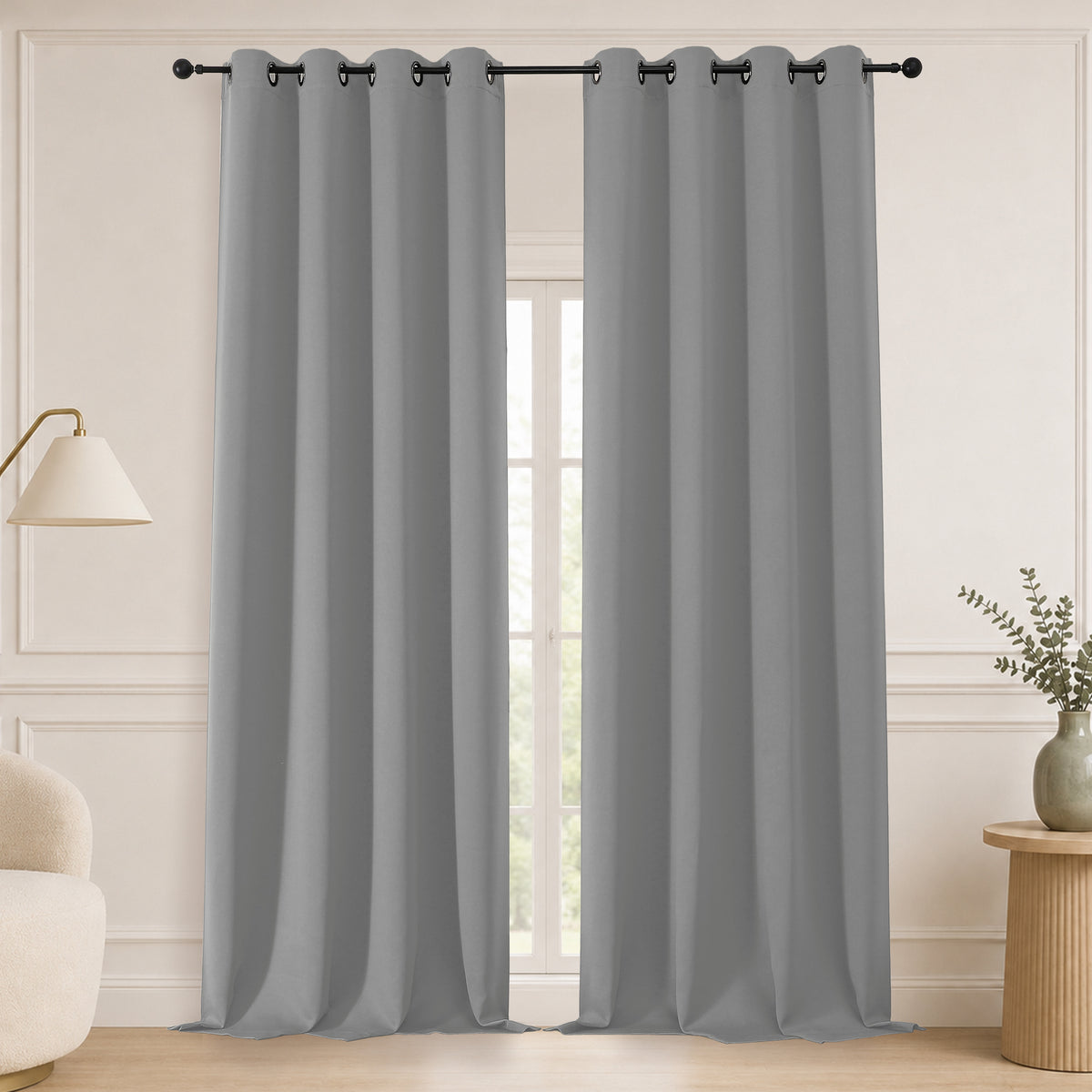 MKHILL Grommet Blackout Curtains, 2 Panels - Grey - 50"W x 108"L - 2 Panels