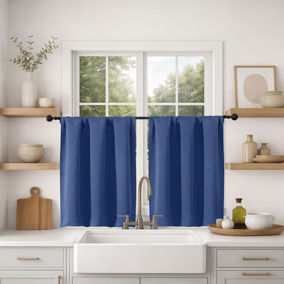 MKHILL Vela Royal Blue Short Blackout Curtains 24 Inch Length 2 Panels