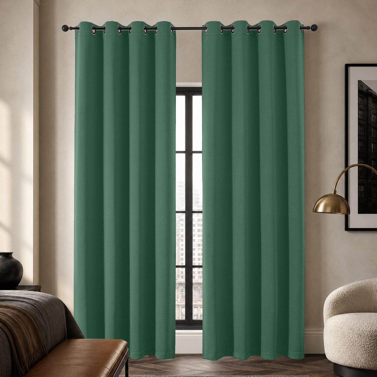 MKHILL Grommet Blackout Curtains, 2 Panels - Ever Green - 50"W x 90"L - 2 Panels