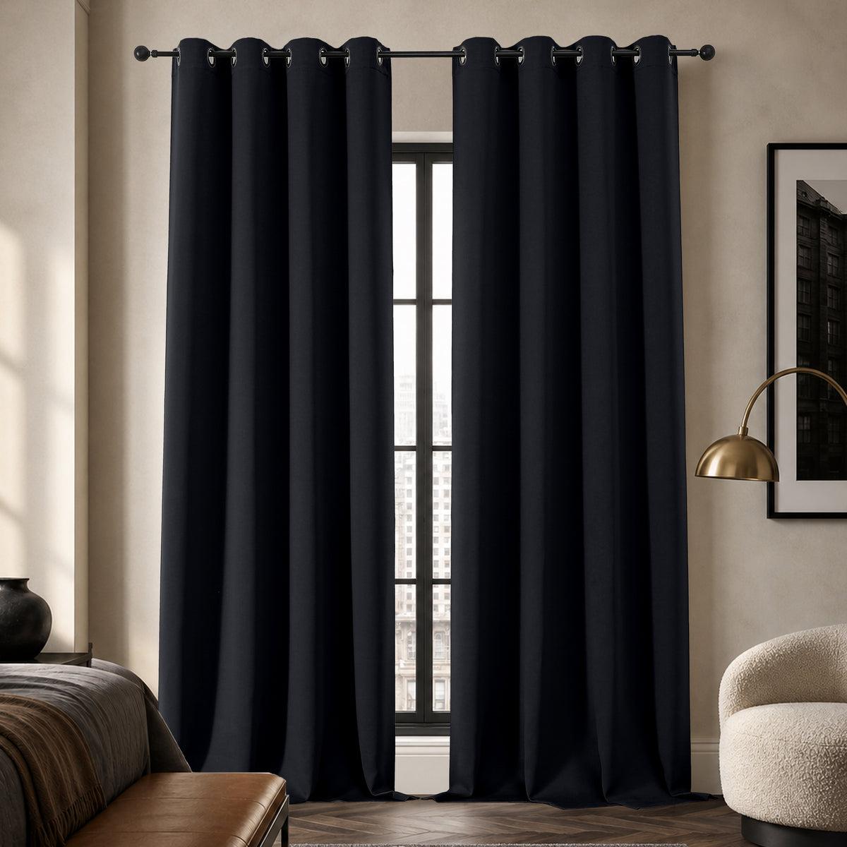 MKHILL Grommet Blackout Curtains, 2 Panels - Black - 50"W x 96"L - 2 Panels