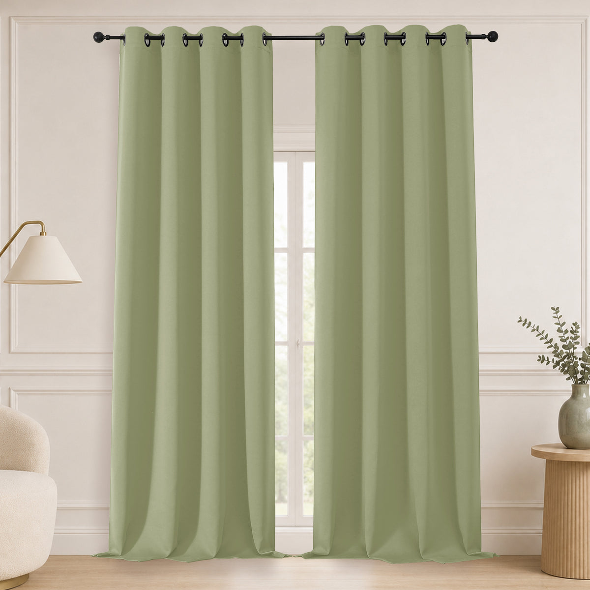 MKHILL Grommet Blackout Curtains, 2 Panels - Sage Green - 50"W x 108"L - 2 Panels