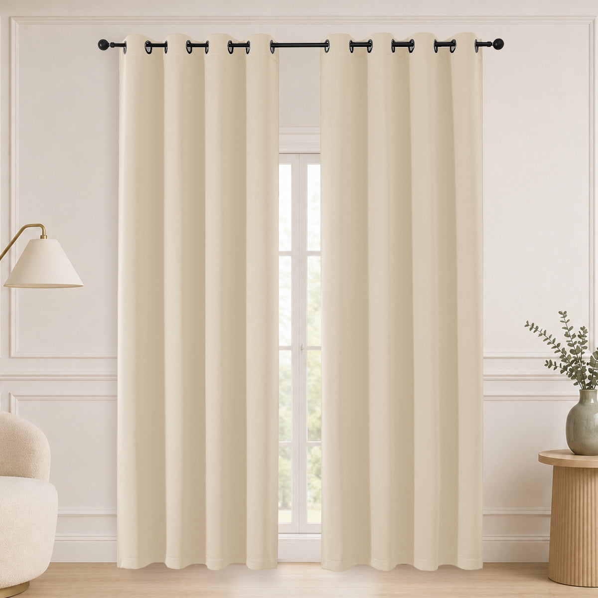 MKHILL Grommet Blackout Curtains, 2 Panels - Biscotti Beige - 50"W x 90"L - 2 Panels
